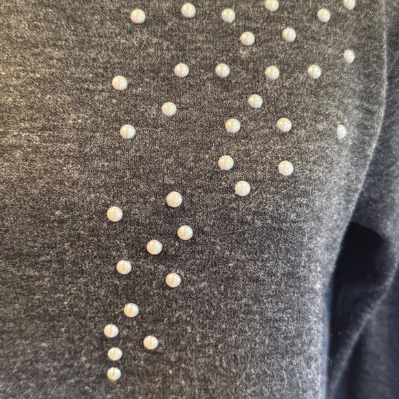 ZARA Charcoal Gray Mock-Neck Pearl Embellished Tunic Sweater – Size M - Picture 2 of 6